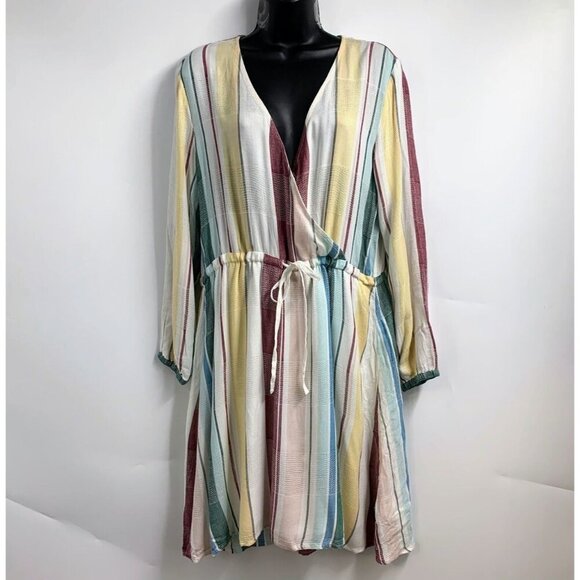 Rails‎ Women's Becca Cusco Striped Long Sleeve Surplice Tie Waist Mini Dress M - Picture 1 of 12